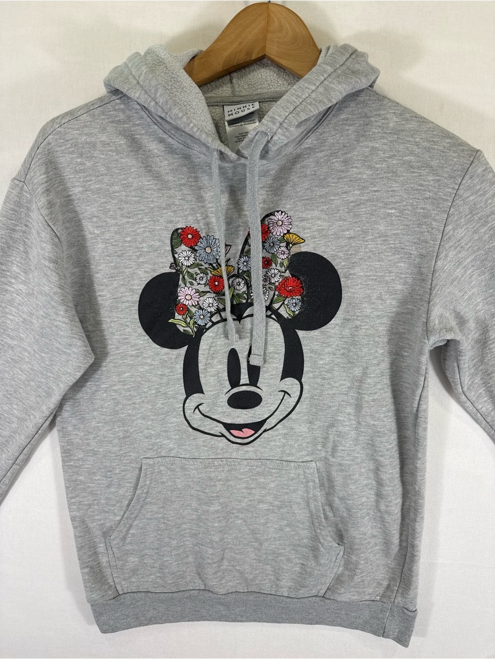 Disney Gray Hoodie with Floral-Accented Mickey Graphic